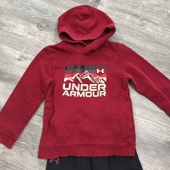 Under Armour Red / Black Fleece Hoodie & Sweat Pants Set Size Small - Picture 2 of 9